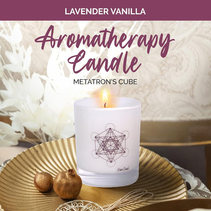 Lavender Vanilla Aromatherapy Candle, Floral Scented Candles, Luxury Candles Scented with Metatron’S Cube Symbol, Hand-Poured Soy Candle, 50 Hours Long Time, 7.6 Oz. -