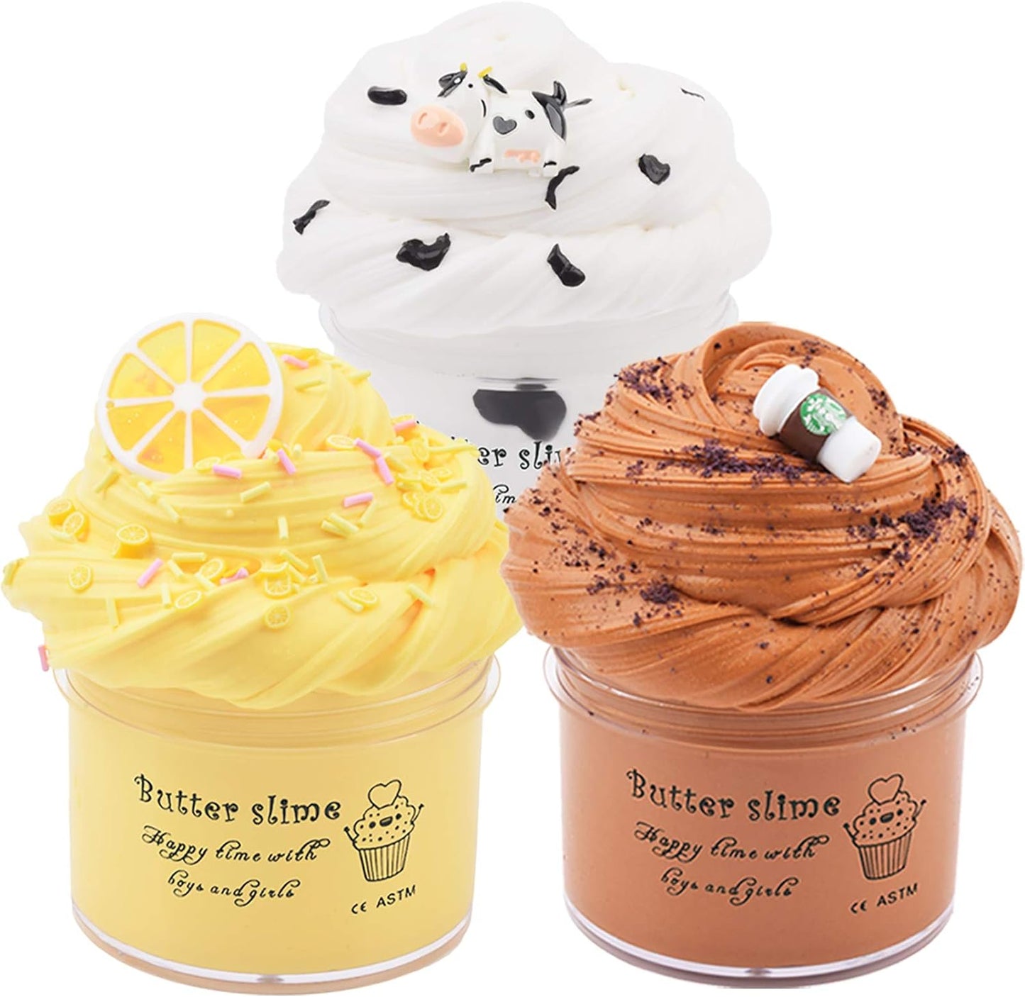 Butter Slime Kit 3 Pack with Coffee Slime, Milk Slime and Lemon Slime, Beverage Slime, Non-Sticky Sludge Super Soft Cotton Putty Toys, Birthday Gifts Kids Party Favors for Girls and Boys