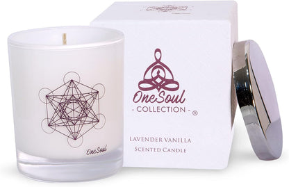 Lavender Vanilla Aromatherapy Candle, Floral Scented Candles, Luxury Candles Scented with Metatron’S Cube Symbol, Hand-Poured Soy Candle, 50 Hours Long Time, 7.6 Oz. -