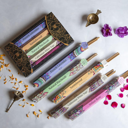 Incense Sticks Multipack 15 Sticks X 5 Pack -100% Pure Organic Natural Assorted Insense Stick - Hand Rolled Free from Chemicals -Perfect for Church Aromatherapy, Sandalwood,White Sage, Rose