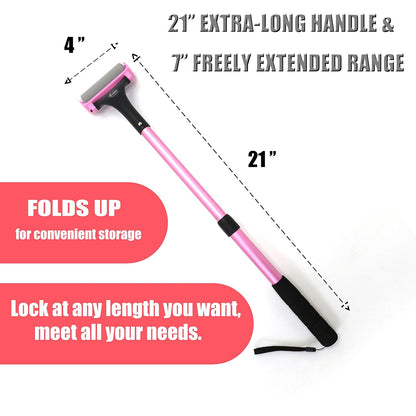 Lotion Applicator for Back & Body, Long Handle 21.5Inch Adjustable Lotion Roller with 2 Replacement Roller for Back Self(Pink)