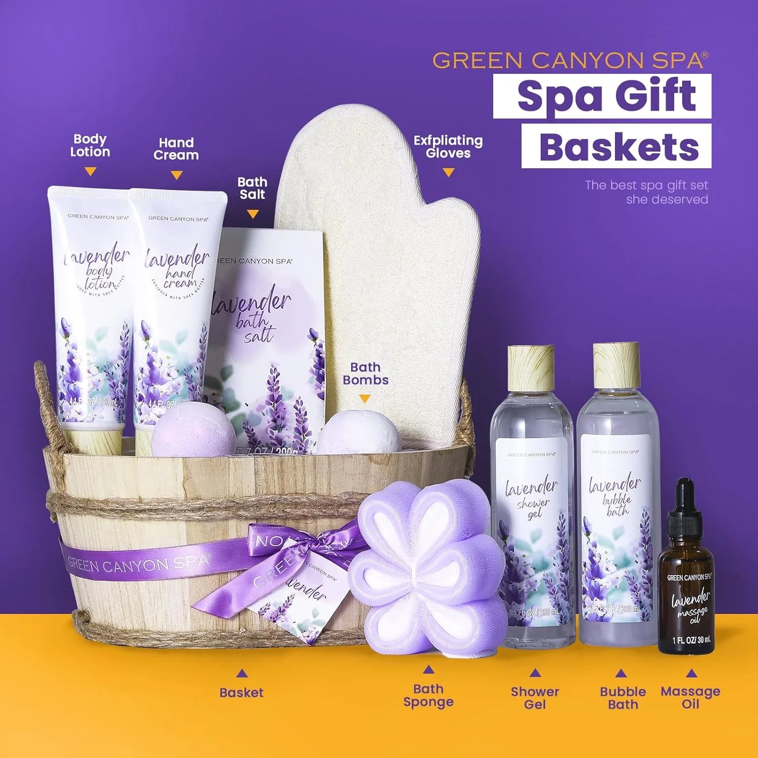 Bath Gift Sets for Women, 11Pcs Lavender Spa Baskets Gift Kits, Relaxing Birthday Mothers Day Gifts for Mom