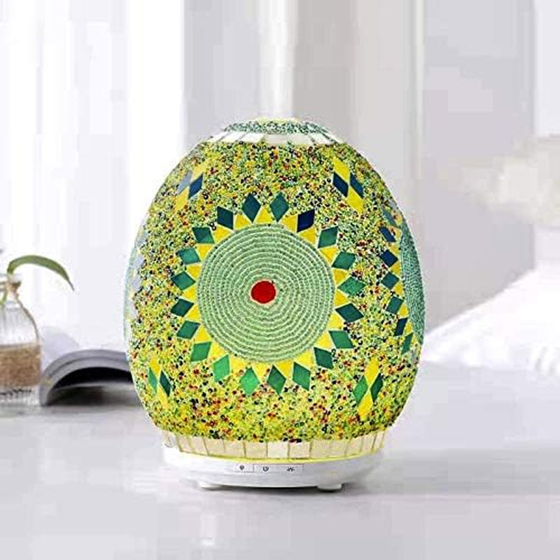 Aromatherapy Diffuser Happiness-Energy Gift Sets Essential Oils, Handmade Mosaic Glass, High-End Designs Ultrasonic Humidifier, Mist Intensity, 7 Magic LED Lights Home, Yoga, Spa, Meditation