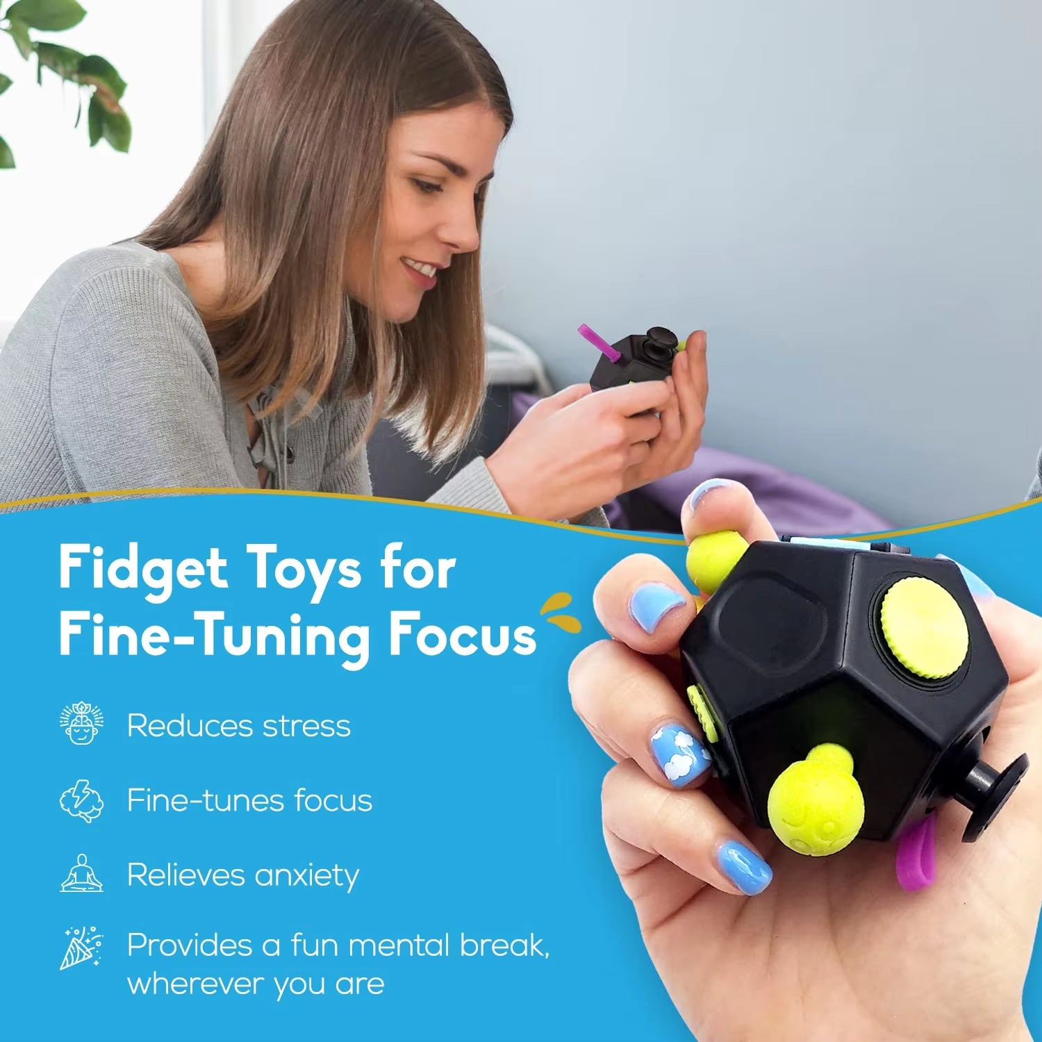 12 Sides Fidget Cube Toys Anti-Stress Antistress Sensory Toys for Children Kids Adults Autism ADHD OCD Anxiety Relief Focus