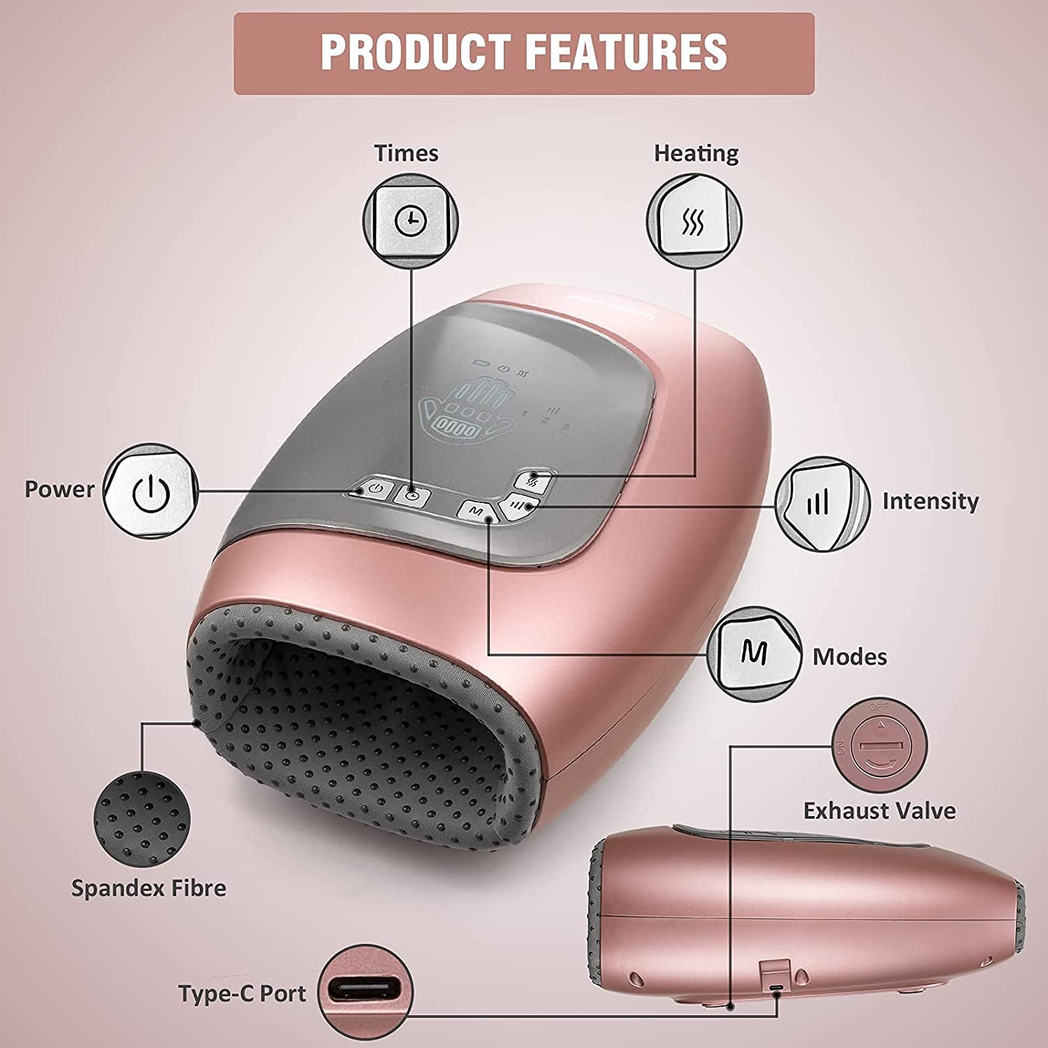 Hand Massager with Heat, Cordless Electric Hand Massager Tool Heating and Compression for Arthritis and Carpal Tunnel, 3 Levels Pressure Point Massager from Finger to Wrist