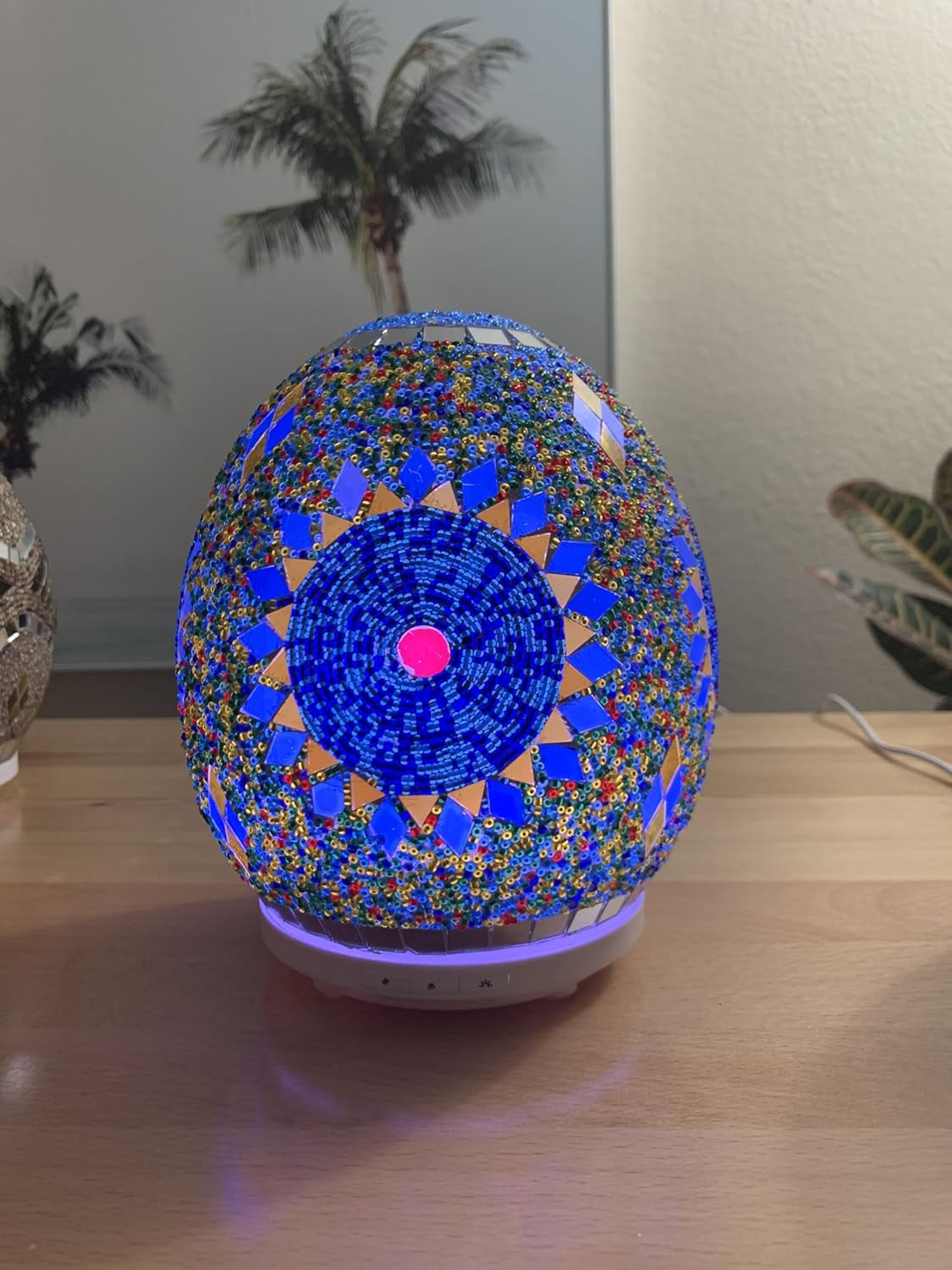 Aromatherapy Diffuser Happiness-Energy Gift Sets Essential Oils, Handmade Mosaic Glass, High-End Designs Ultrasonic Humidifier, Mist Intensity, 7 Magic LED Lights Home, Yoga, Spa, Meditation